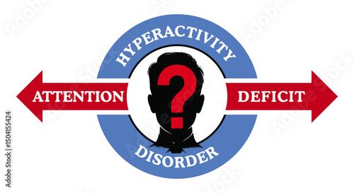 Vector illustration concept representing Attention Deficit Hyperactivity Disorder (ADHD), symbolizing mental chaos and difficulties with maintaining focus.