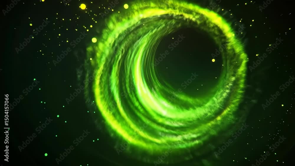 Abstract green energy vortex with particles on dark background. Abstract green energy vortex with particles on dark background.