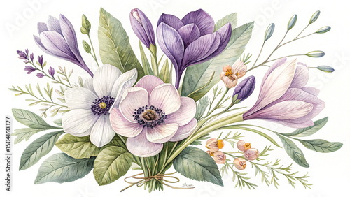 Watercolor Flowers Clip Art Pink, Burgundy & Indigo Peonies Floral Summer Arrangement for Invitations and Wall Art