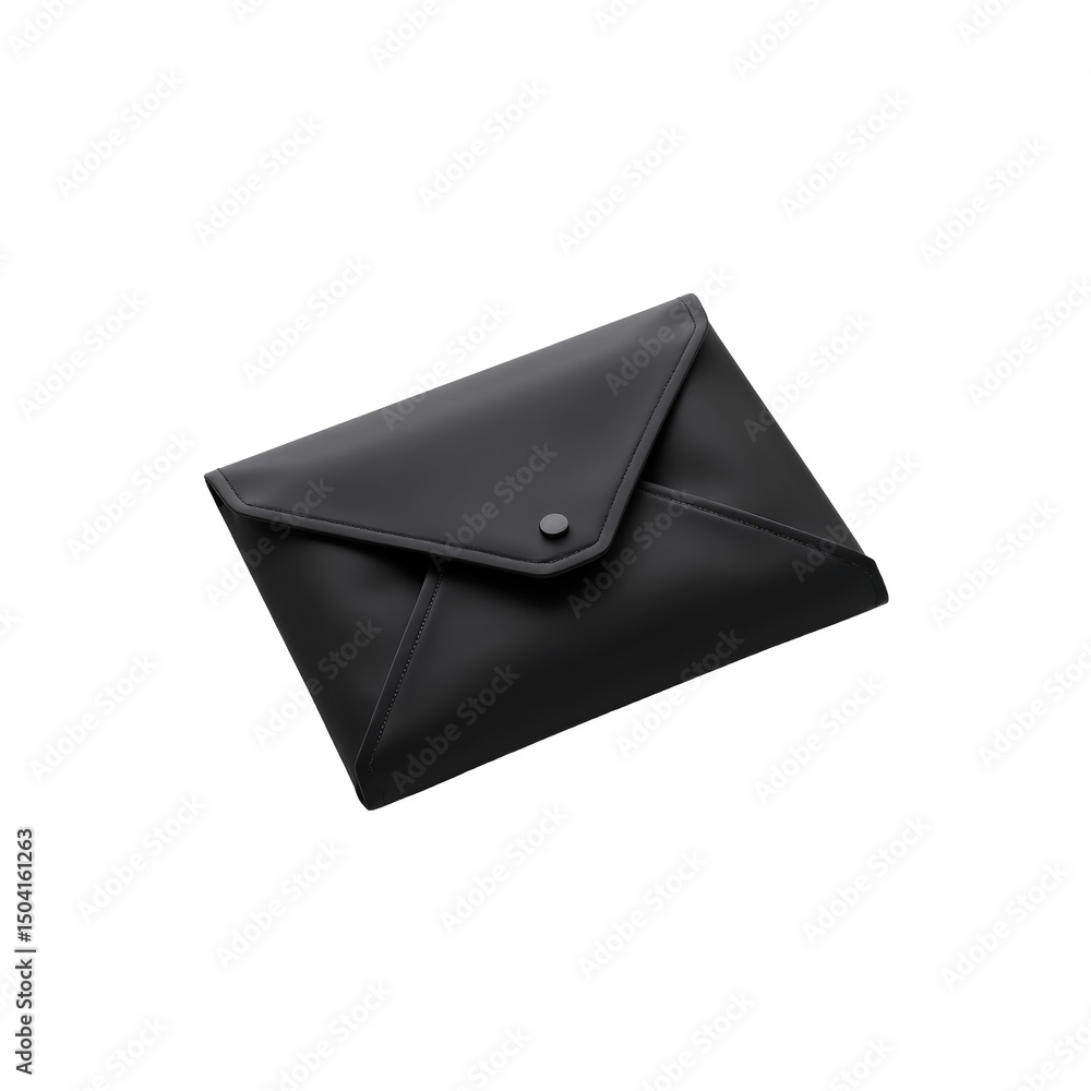 Designer black leather envelope clutch, elegant accessory for formal events..