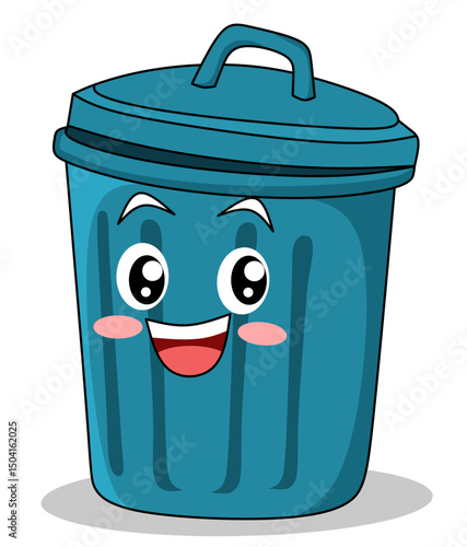 Cartoon illustration of smiling trash can with thumb up.Green Recycle Trash Bin Cartoon Character Throws Apple Stump And Giving The Thumbs Up. Vector Hand Drawn Illustration Isolated On Transparent 