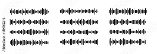 Vector set of  voice messages with waveform graphics. Ideal for podcast branding, audio content creators, messaging UI or voice notes.	