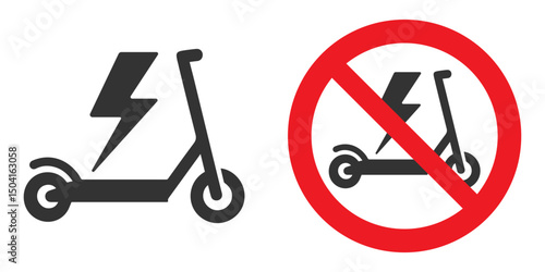 No electric scooter or bike traffic sign. Vector illustration isolated on white background.