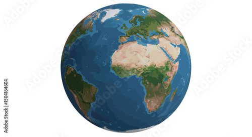 High-quality Earth globe vector illustration, showing detailed and accurate world map with country borders, continents, and oceans clearly labelled.