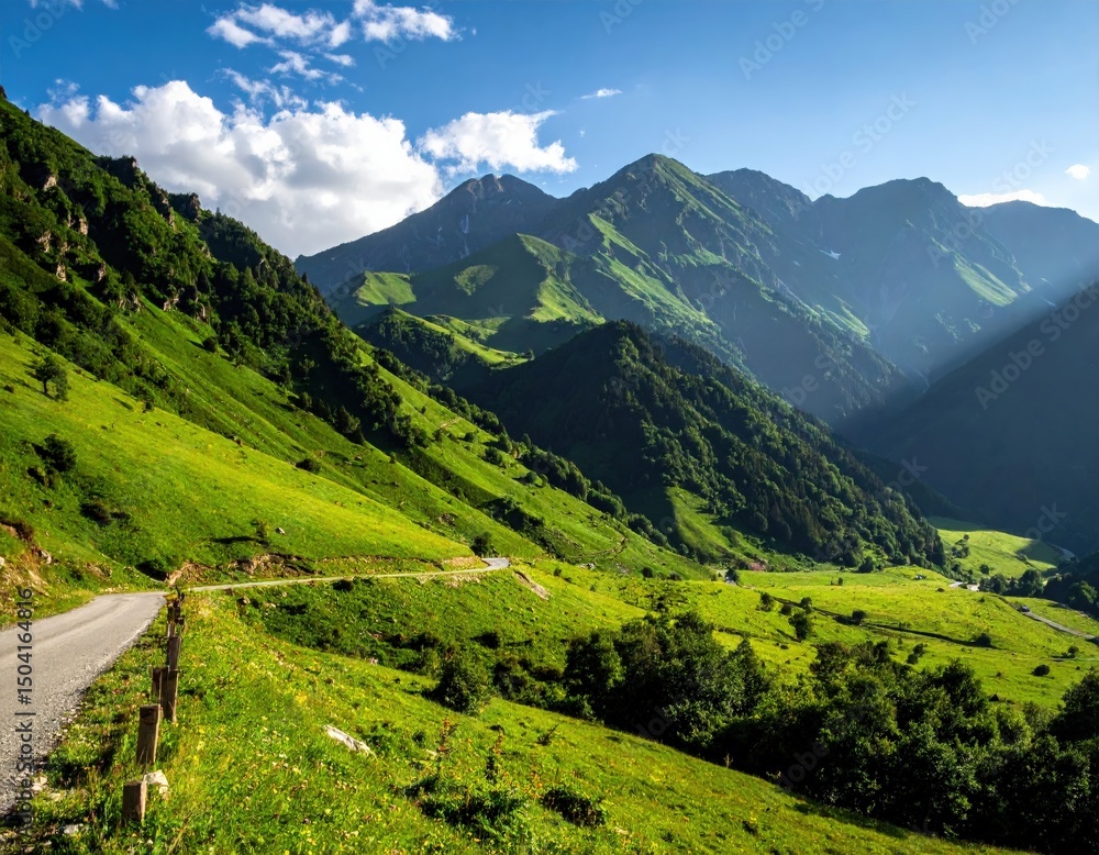 Obraz premium Breathtaking mountain landscape road green hills nature photography sunny day scenic viewpoint