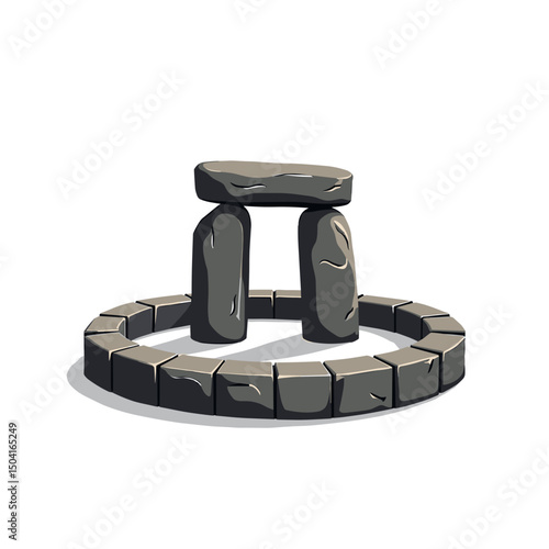 Cartoon Illustration of a Stone Henge Monument with a Circular Base and Grey Stones
