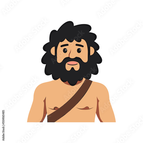 Cartoon Illustration of a Caveman with a Beard and Shoulder Strap, Isolated on White