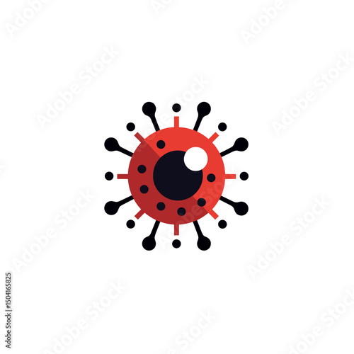 Red Coronavirus Molecule Illustration with Black Spikes and Central Eye Graphic