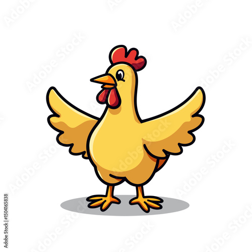 Cartoon Chicken with Open Wings, a Cheerful and Friendly Farm Animal Illustration