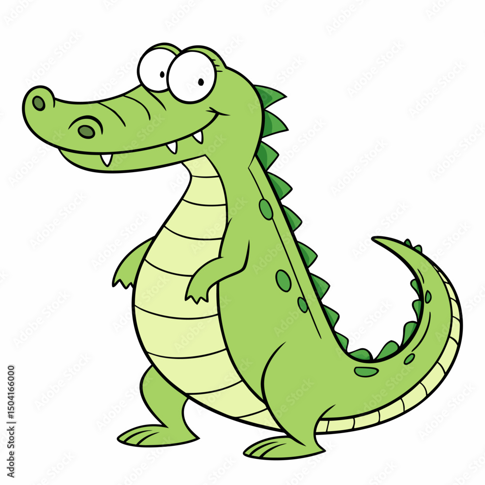 Fototapeta premium Сartoon happy crocodile. Colourful alligator. Children's vector illustration. Isolated on white background. Side view.