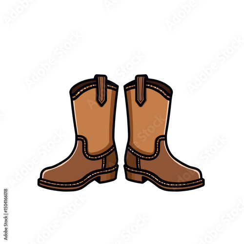 Pair of Brown Cowboy Boots Illustration, Western Style Footwear for Ranching and Riding