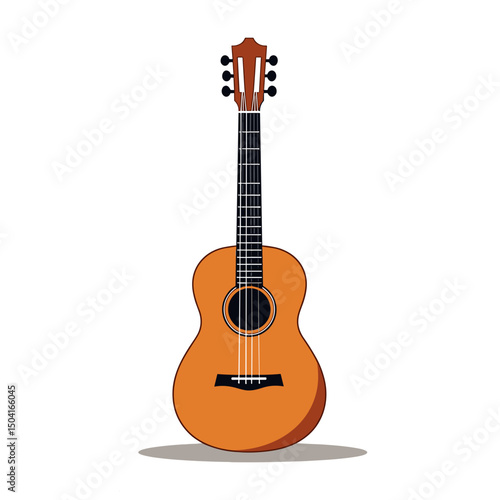 Detailed Vector Illustration of an Acoustic Guitar with Brown Body and Black Strings, Perfect for Music Education