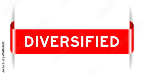 Red color inserted label banner with word diversified on white background