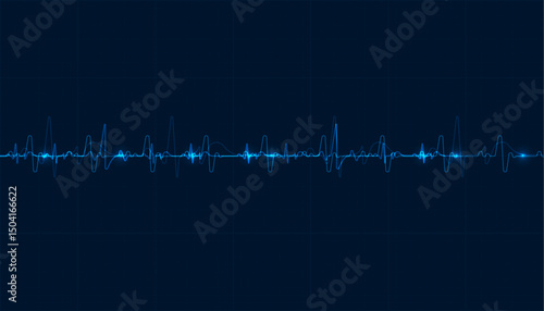 Emergency ekg monitoring. Blue glowing neon heart pulse. Heart beat. Electrocardiogram