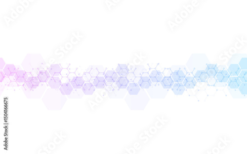 Hexagons pattern background. Genetic research, molecular structure. Chemical engineering. Concept of innovation technology. Used for design healthcare, science and medicine background