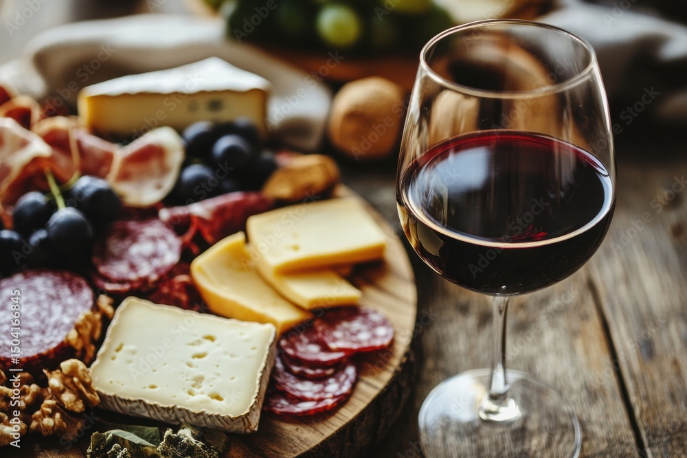 Cheese wine and charcuterie on rustic table Cheese wine and charcuterie on rustic table