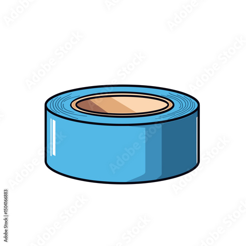 Illustration of a Roll of Blue Duct Tape with Visible Adhesive, Isolated on White Background