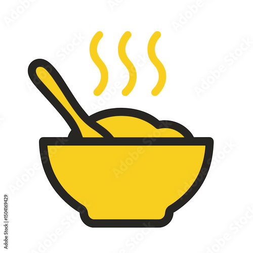 Bowl of hot soup with spoon, minimalist design, for food blogs
