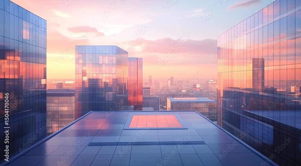 Fototapeta premium Modern cityscape rooftop at sunrise