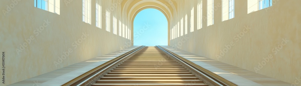 Obraz premium Ascending steps towards light architectural perspective modern structure bright environment inspirational view