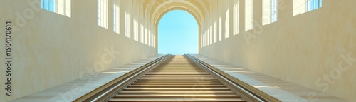 Ascending steps towards light architectural perspective modern structure bright environment inspirational view
