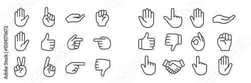 Different hand gestures displayed in a grid layout, showcasing various expressions and actions