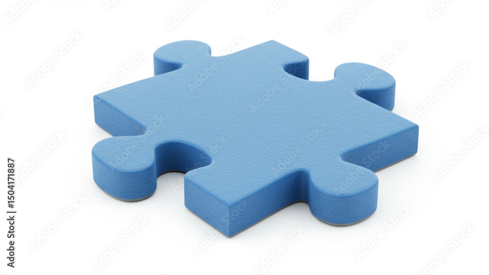 A single, detailed, 3D rendered blue jigsaw puzzle piece, isolated on a plain white background. A single, detailed, 3D rendered blue jigsaw puzzle piece, isolated on a plain white background.
