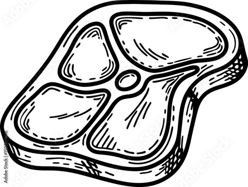 Vintage butcher illustration of raw steak hand drawn meat cut, black and white art for culinary use