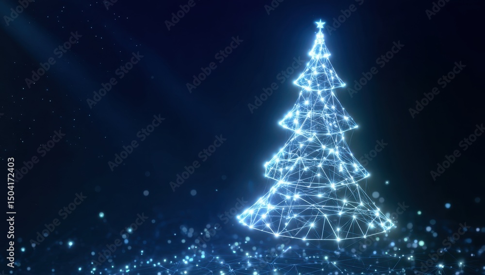 Glowing Abstract Christmas Tree Digital Art, Festive Holiday Design with Lights and Star Glowing Abstract Christmas Tree Digital Art, Festive Holiday Design with Lights and Star