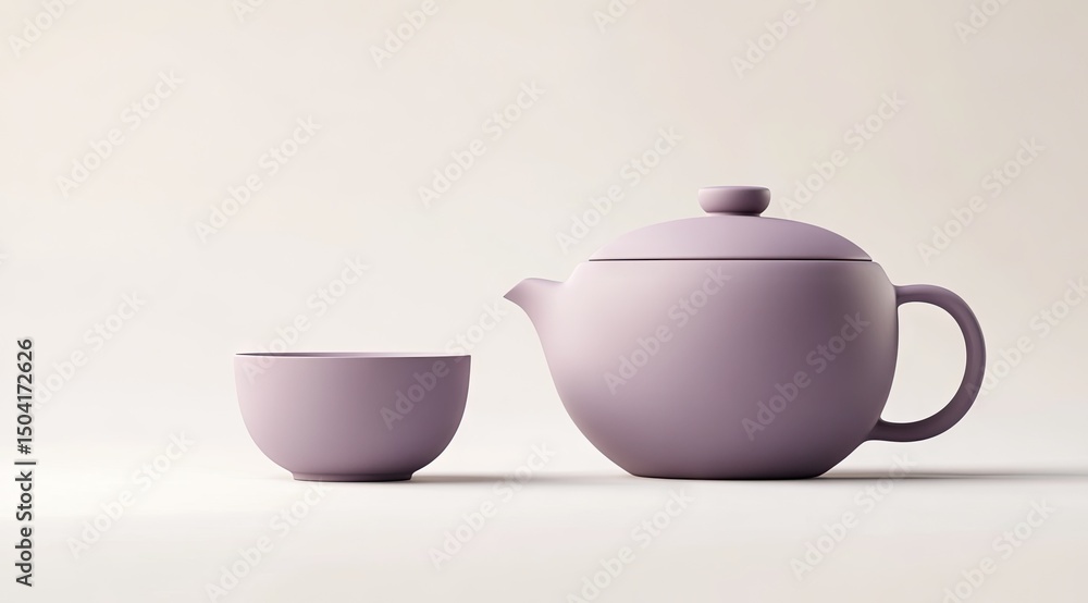 Elegant mauve teapot and cup Elegant mauve teapot and cup