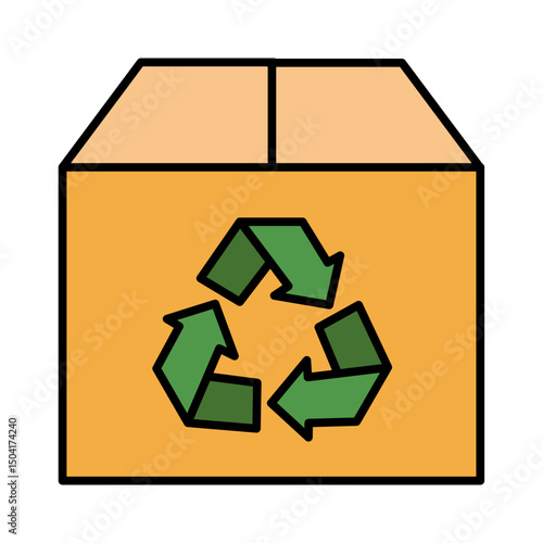 Recyclable Cardboard Box Icon: Eco Packaging, Sustainable Shipping, Green Delivery, Environment Friendly, Waste Management, Minimalist Filled Line Vector