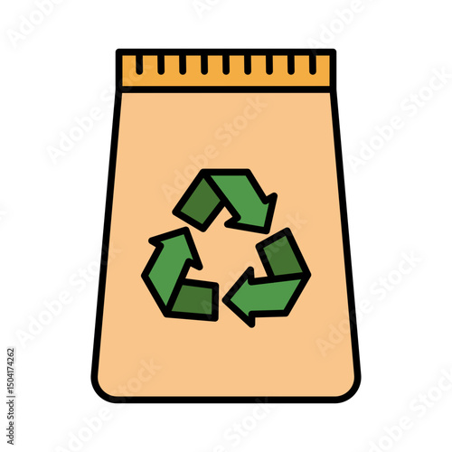 Recyclable Paper Bag Icon: Compostable Packaging, Eco-Friendly Waste, Green Disposal, Sustainable Product, Minimalist Filled Line Vector
