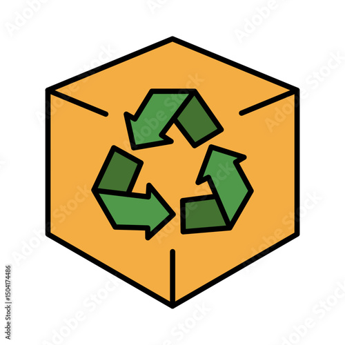 Recyclable Packaging Box Icon: Eco-Friendly Delivery, Sustainable Material, Green Logistics, Waste Management, Environmental Responsibility, Minimalist Filled Line Vector