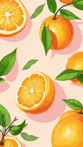 seamless pattern with oranges and leaves