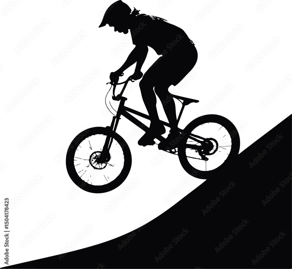 Obraz premium Mountain Biker Downhill Slope Silhouette Vector