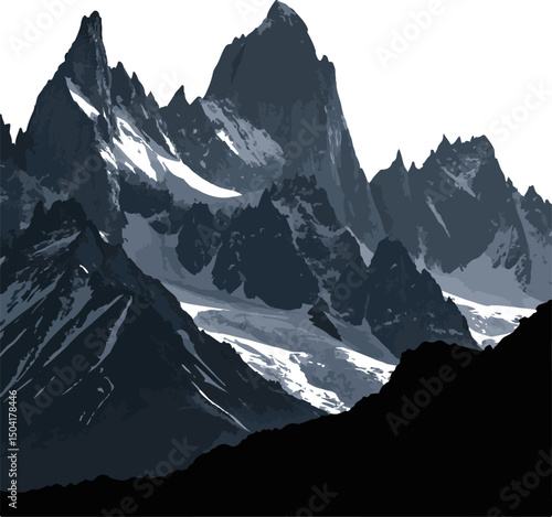 Dramatic Mountain Peaks with Snow and Glacier - Vector Illustration