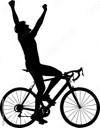 Victorious Cyclist Silhouette - Sport Success Celebration Vector