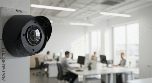 Modern Office Security Camera Footage - High-tech security, workplace monitoring, employee safety, data protection, business surveillance