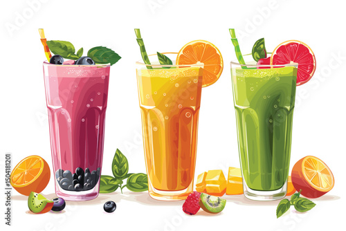 Fresh vegetable juices isolated on white background.