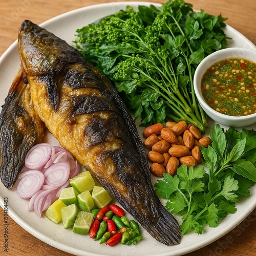 fried fish with vegetables