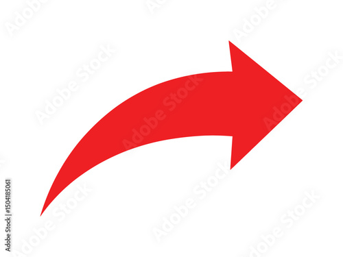 Bold red curved arrow pointing right on a white background directional concept