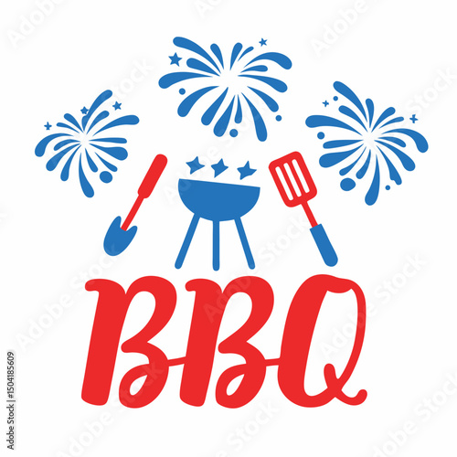 Fourth of july bbq party design with fireworks