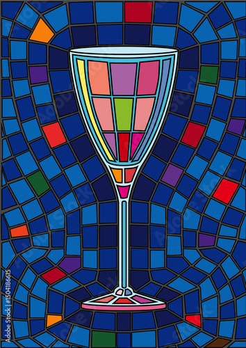 champagne glass and wine glass isolated stained glass background illustration vector