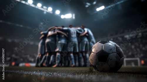 Intense Moment of Soccer Team Huddle Before Big Match