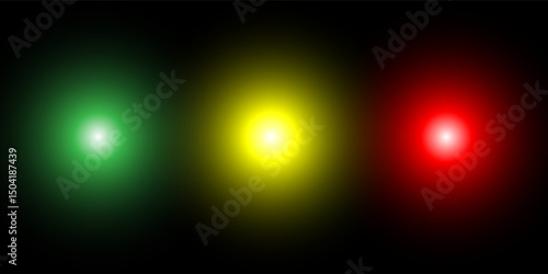 Realistic shiny red, yellow, green balls, shiny vector balls isolated on black background. Traffic light concept. Bright colored balls in a row
