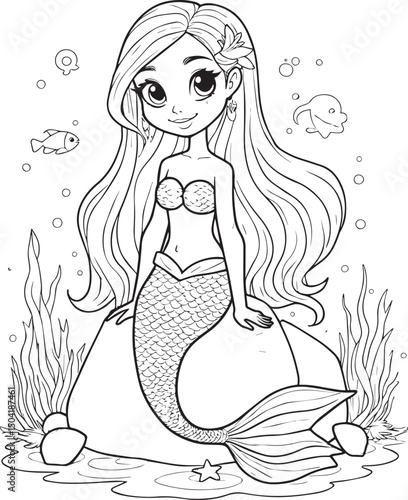 Cute mermaid  coloring book for kids