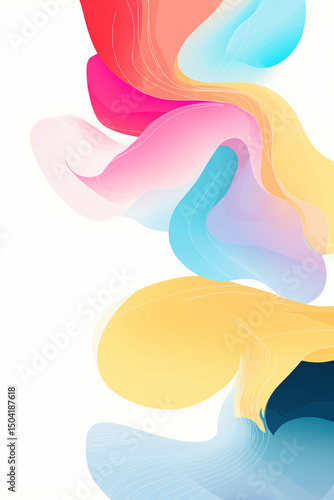 Minimalist Abstract Poster with Bright Colorful Air Swirls in Pastel Tones on White Background – Modern Light Art Print for Wall Decor and Design Projects