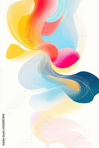 Minimalist Abstract Poster with Bright Colorful Air Swirls in Pastel Tones on White Background – Modern Light Art Print for Wall Decor and Design Projects