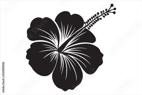 Black silhouette vector of a single hibiscus flower.