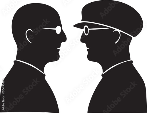 Silhouette Conversations: An artful depiction of two men in profile, engaged in a dialogue, hinting at an intellectual exchange or moment of connection. Capturing the essence of human interaction.
